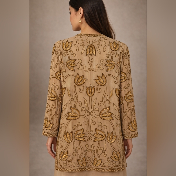 Vintage Jasjas NY Beaded Jacket Size 8 Gold Sequin Embroidered Evening Gatsby - Picture 2 of 4